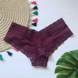 Victoria’s Secret Lace Waist Cheeky Panty Velvet Maroon Large NEW